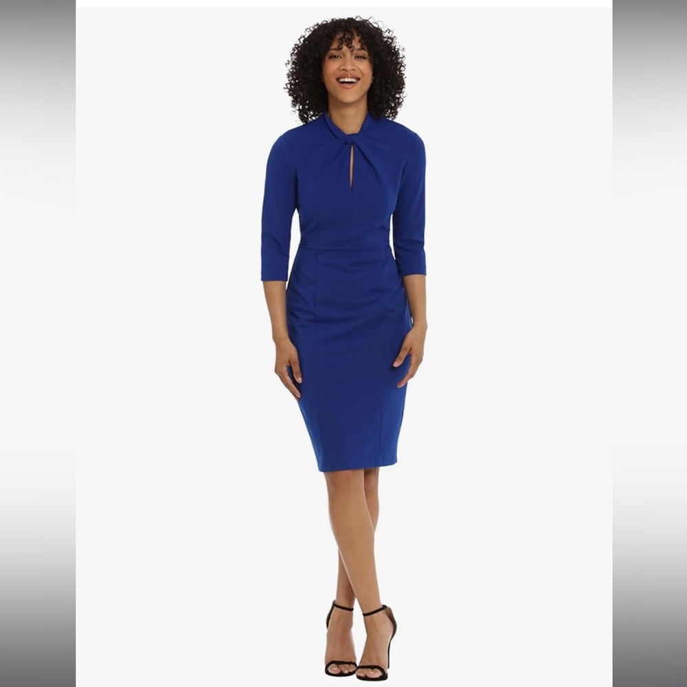 Donna Morgan Twisted Neck Royal Blue Long Sleeve Dress NWT 16